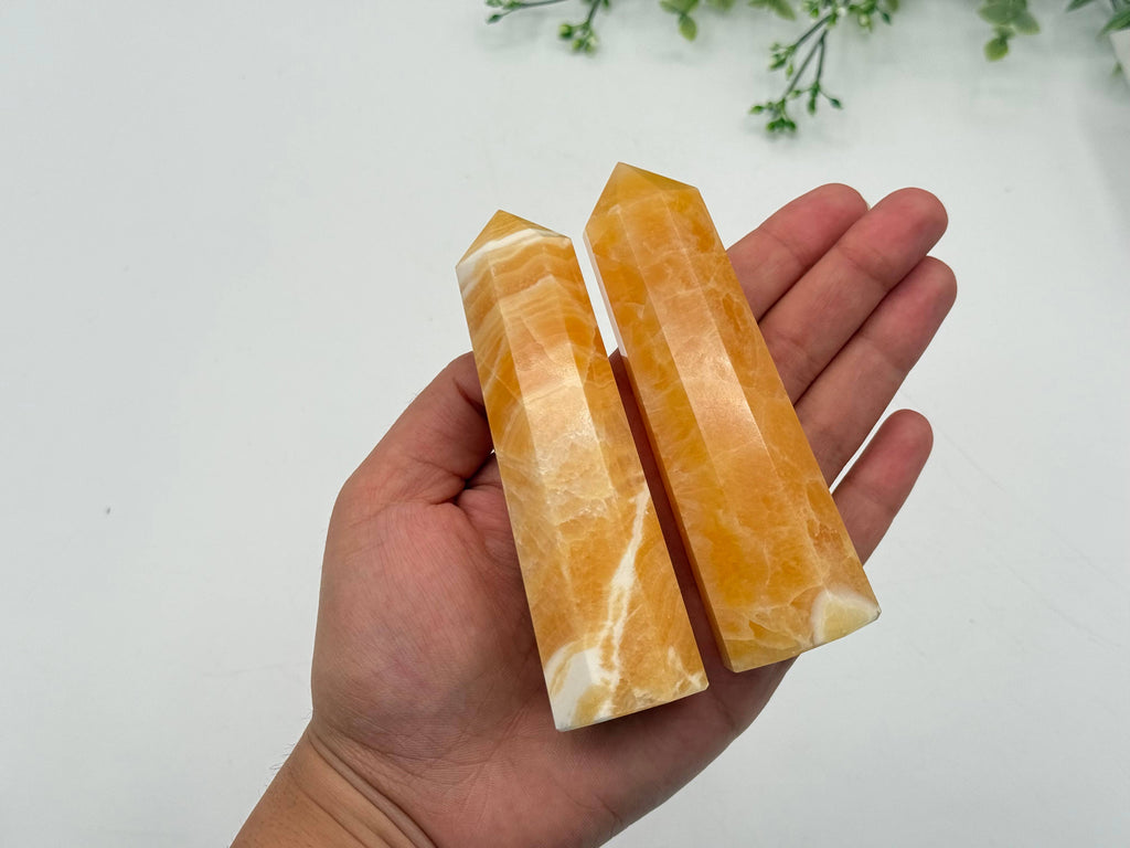 Orange Calcite 8-Faceted Tower (Approx. 8.9-9.5cm)