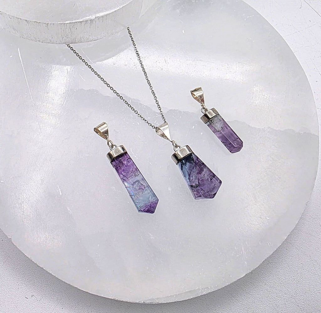RAINBOW FLUORITE Handmade Gemstone Pendant Sterling (925)