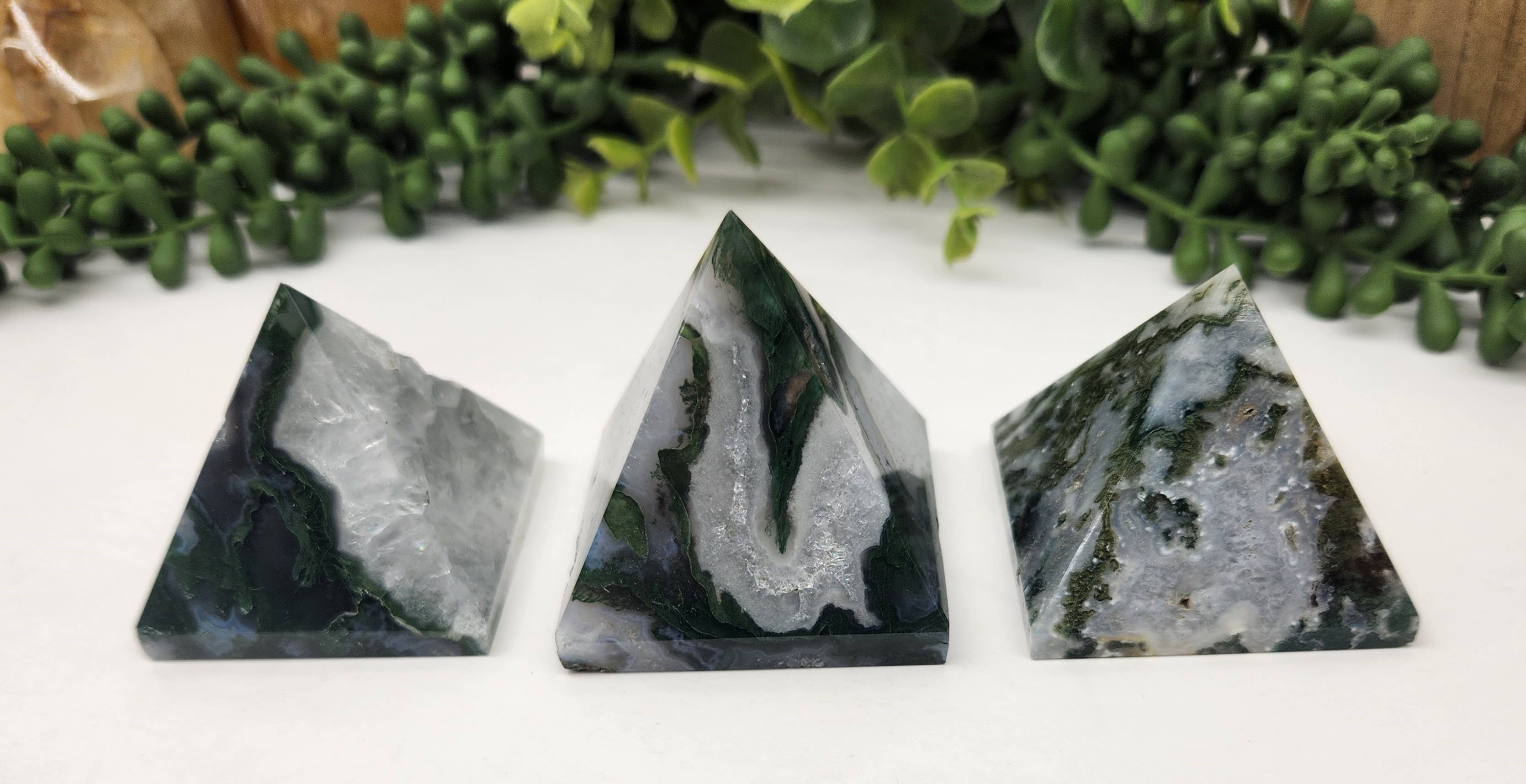 Moss Agate Polished Semi-Precious Gemstone Pyramid -5cm