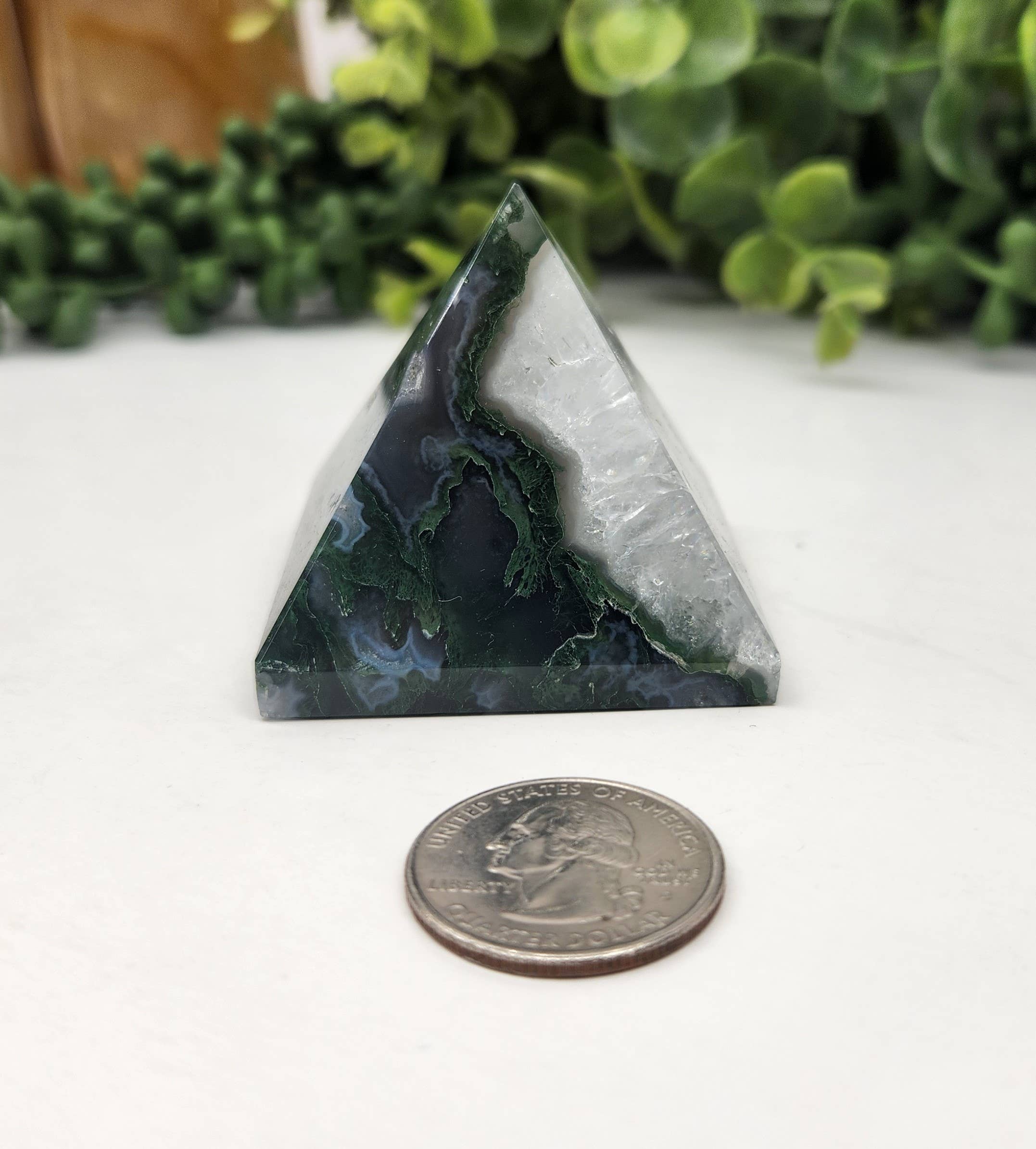 Moss Agate Polished Semi-Precious Gemstone Pyramid -5cm
