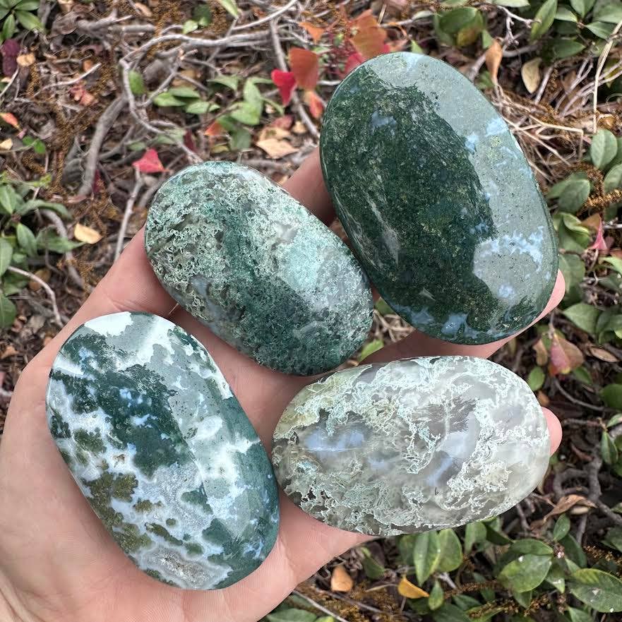 Green Moss Agate Palm Stone 