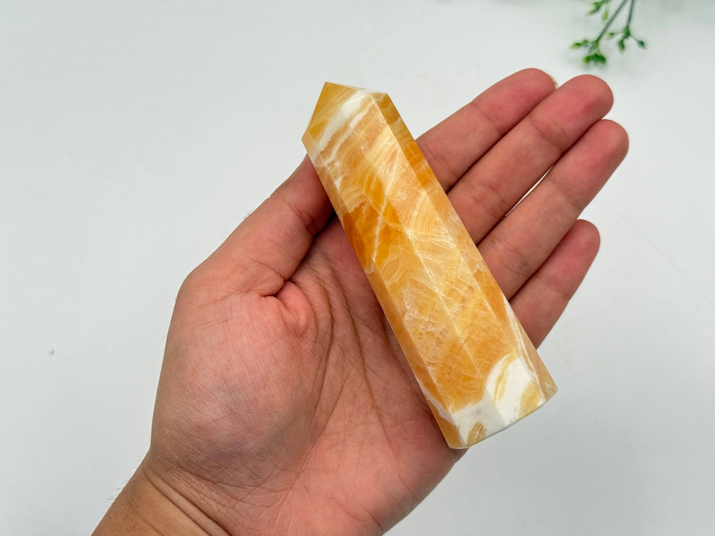 Orange Calcite 8-Faceted Tower (Approx. 8.9-9.5cm)